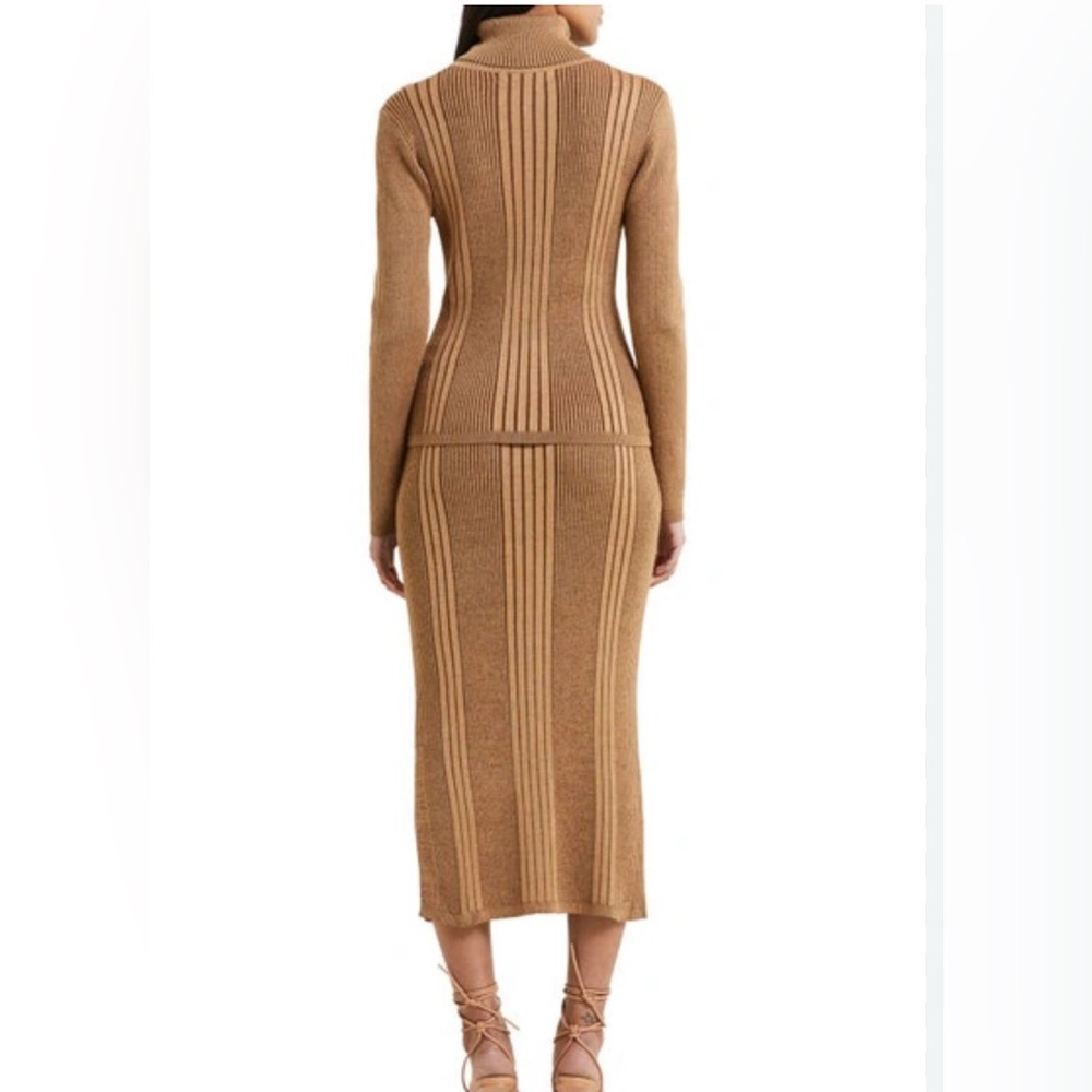 French Connection Brown Ribbed Knit Dress